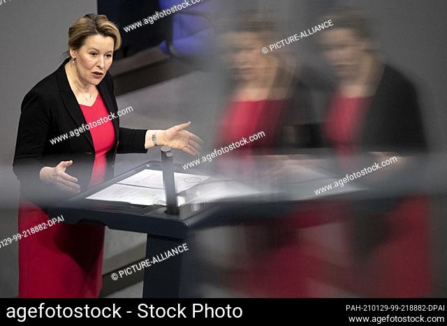 29 January 2021, Berlin: Franziska Giffey, Federal Minister for Family Affairs, speaks at the plenary session on the topic of the Child and Youth Strengthening...