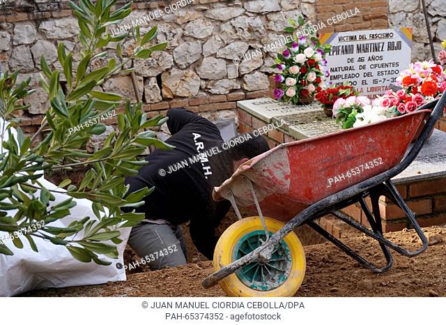 A Franco-era mass grave being exhumed at the cemetary in Guadalajara, Spain, 19 January 2016. More than 20 murder victims of the dictatorship are thought to...