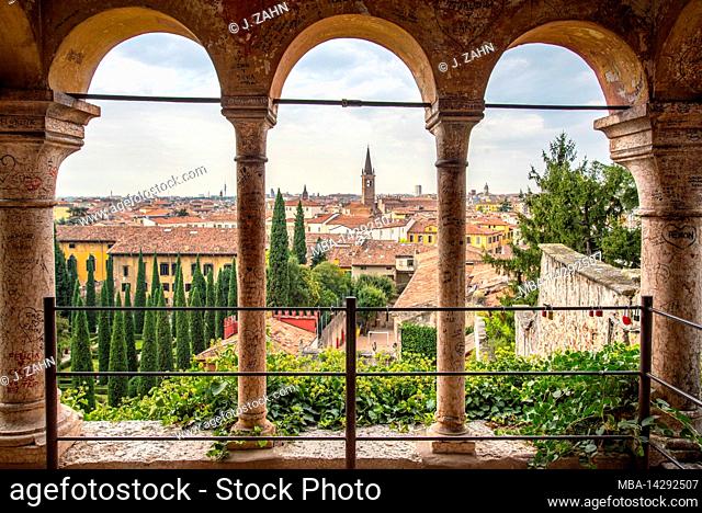 View from downtown Verona from a pavilion at the public park Giardino Giusti, Italy