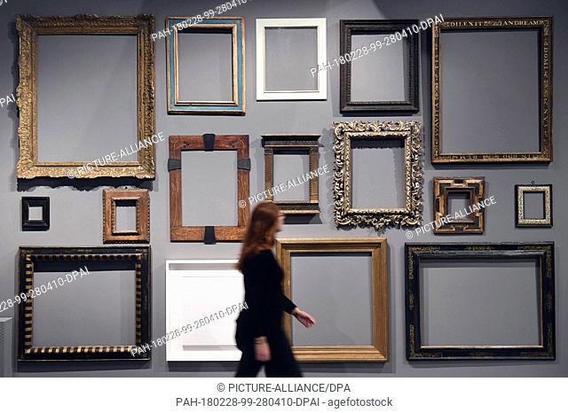 Historical picture frames on display in the Baden-Baden State Art Hall in Baden-Baden, Germany, 28 February 2018. This is part of the exhibition ""Exhibitting...