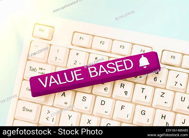 Sign displaying Value Based, Word for Considering the product worth in satisfying the customer -48904