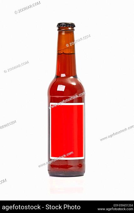 Beer bottle on pure white background, blank label