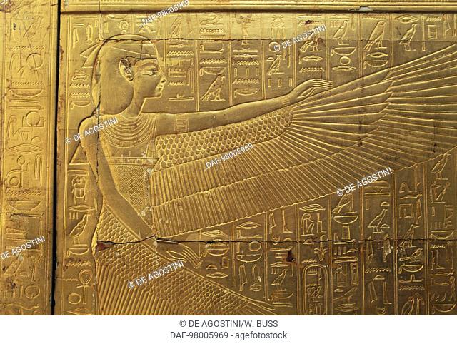 Relief on the back outer panel of the second funeral chapel, Treasury of Tutankhamun, Egypt. Egyptian civilisation, New Kingdom, Dynasty XVIII