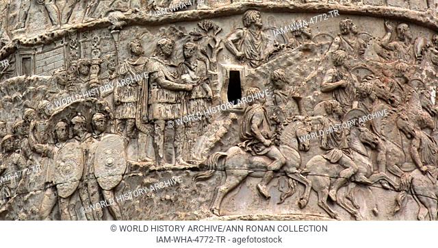 Deatil of Trajan's Column Rome 2013. Commenmorating Roman Emperor Trajan's victory in the Dacian Wars