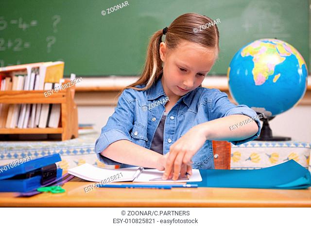 Schoolgirl doing classwork
