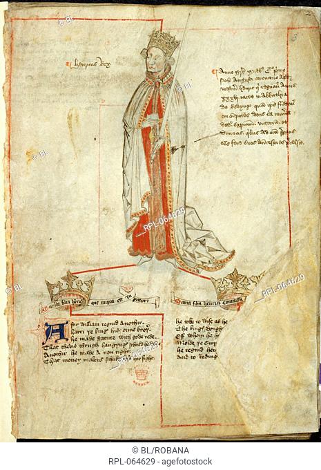 King Henry I Whole folio Drawing of King Henry I with a short account of his reign and lines from 'verses on the kings of England from William I to Henry VI'...