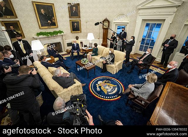United States President Joe Biden and US Vice President Kamala Harris meet with Republican US Senators about the American Rescue Plan