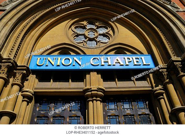 England, London, Islington. Union Chapel in Islington, a working church, music venue and centre for those homeless and in crisis in London
