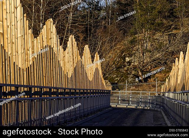Nynashamn, Sweden The new wooden Bro 72 pedestrian and cycle bridge over Route 73