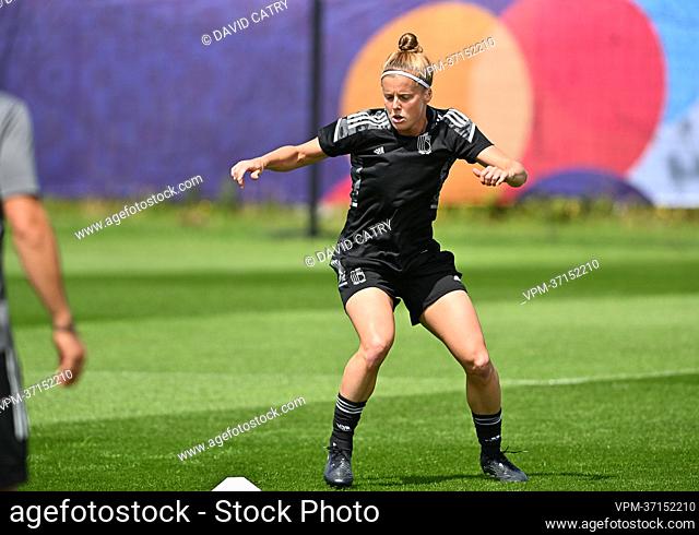 Belgium's Laura Deloose pictured in action during a training session of the Belgium's national women's soccer team the Red Flames