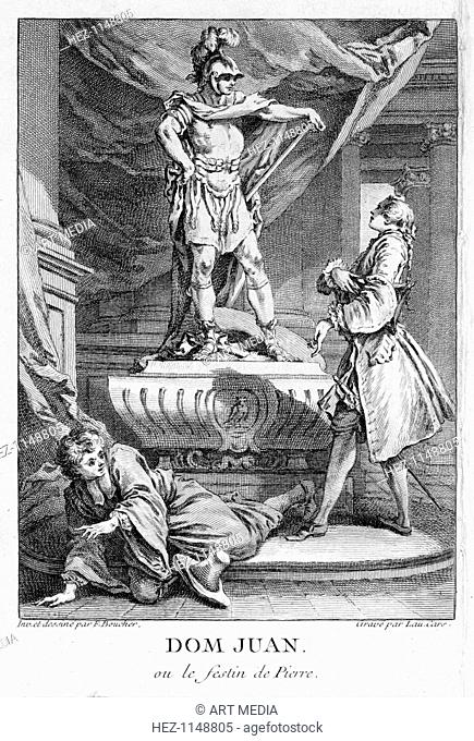 Scene from Don Juan, ou le Festin de Pierre, 1665, (18th century). Don Juan is speaking to the stone statue of the Commander whom he killed when the old man...