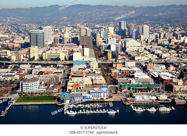 Aerial view of a city, Jack London District, Oakland Inner Harbor, Oakland, California, USA
