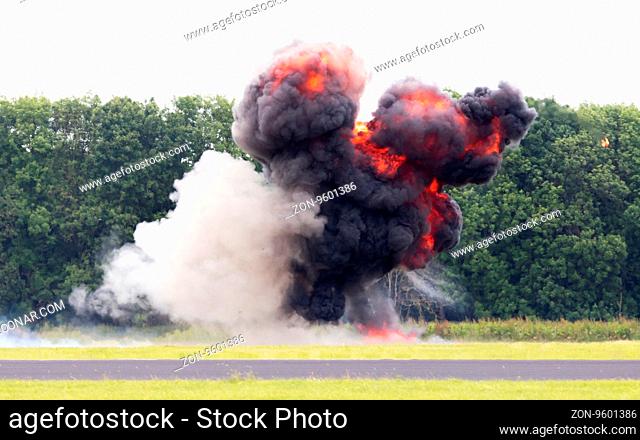 Airfield planned explosion, selective focus on the fireball