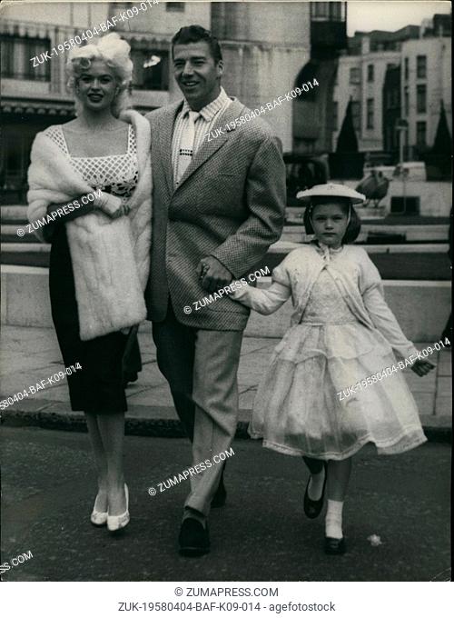 Apr. 04, 1958 - Jayne Mansfield In London. Photo shows Glamour star Jayne Mansfield and husband former Mr. Universe - Mickey Hargitay - and Jayne Marie...