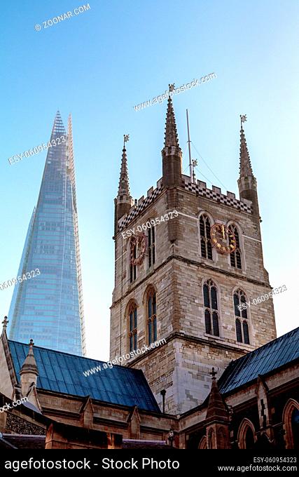 Belfry of Southwark Cathedral with the Shard in the Background