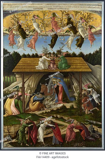 The Mystical Nativity. Botticelli, Sandro (1445-1510). Tempera on panel. Renaissance. c. 1500. National Gallery, London. 108, 5x74, 9. Painting