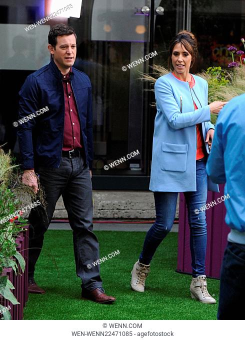 Alex Jones and Matt Baker seen filming the One Show out in London at BBC Studios. the studio made into a garden for The Great Chelsea Garden Challenge