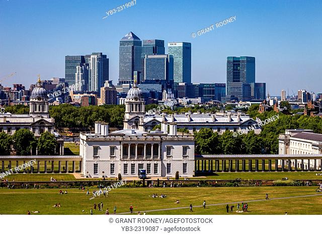 The Old Royal Naval College & Canary Wharf Financial District, London, England