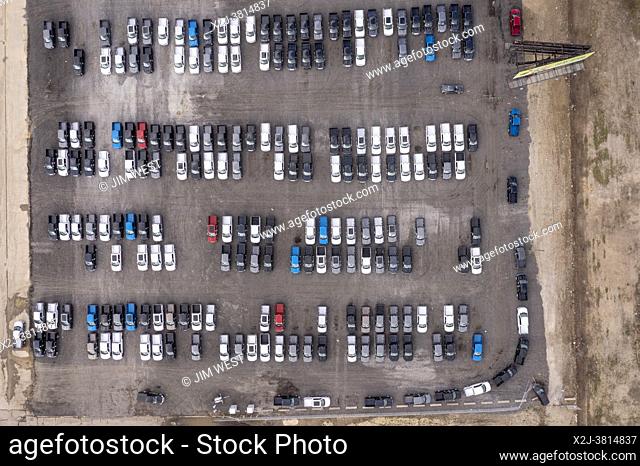 Detroit, Michigan - New Ford F-150 pickup trucks are parked, unable to be sold, because of the global shortage of semiconductor chips
