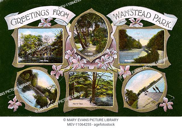 Postcard from 1910 with various views of Wanstead Park. Part of Epping Forest, Wanstead Park is situated in Wanstead, in North East London and was originally...