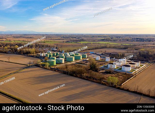 Aerial view of oil storage with a storage capacity of approximately 220, 000 cubic meters, storage and handling services for petroleum products