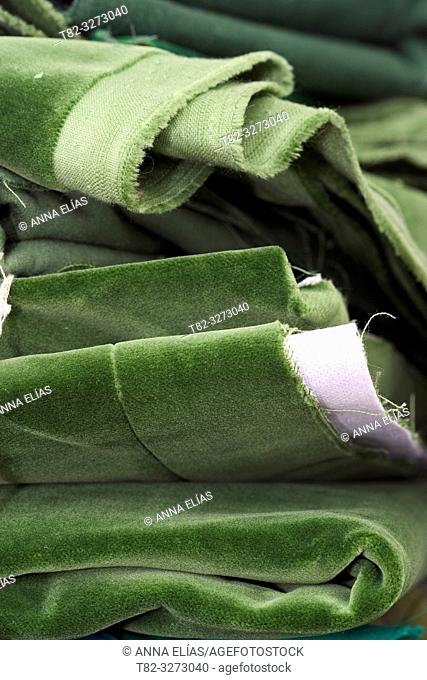 Green velvet fabrics, cofrade handicrafts, Holy Week, Andalusia, Spain