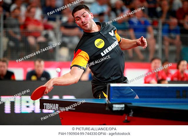 04 September 2019, France (France), Nantes: Table tennis, men: EM, team, Germany - Czech Republic; preliminary round, group A, 2nd matchday