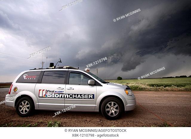 Storm Chaser David Drummond monitors a developing severe storm in northern Oklahoma, May 12, 2010