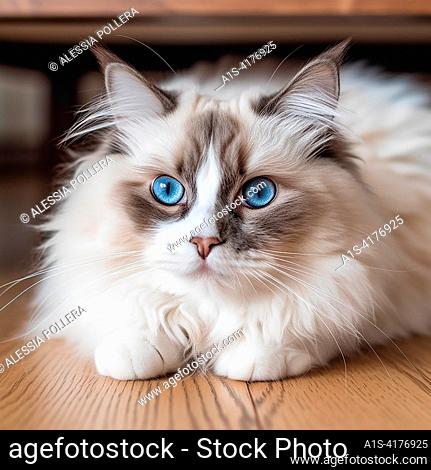 Beautiful ragdoll with sweet blue eyes, furry friend