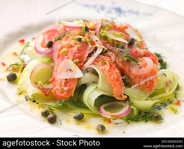 salad, salmon, appetizer