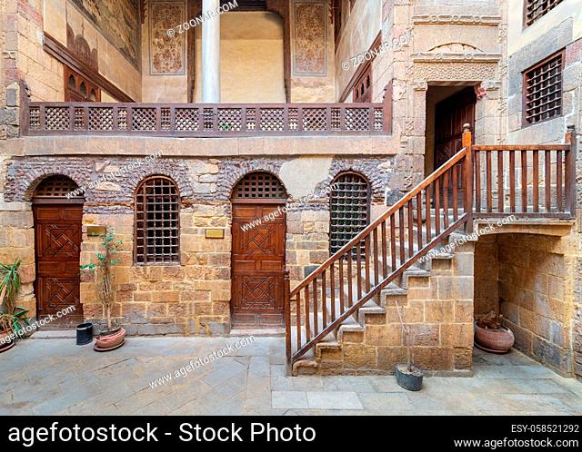 Courtyard of ottoman historic Beit El Set Waseela building (Waseela Hanem House), located near to Al-Azhar Mosque in Darb Al-Ahmar district, Old Cairo, Egypt