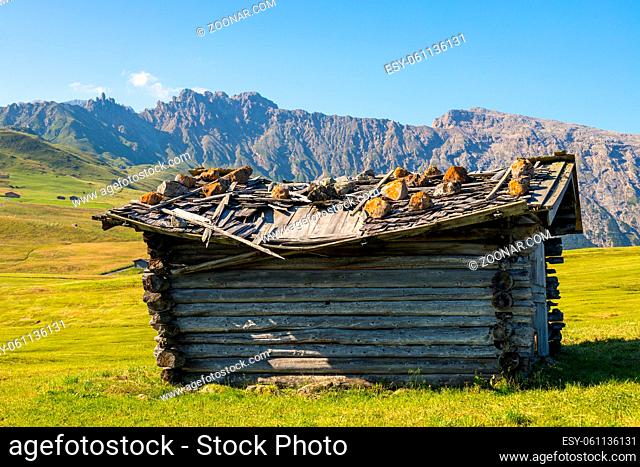 FIE ALLO SCILIAR, SOUTH TYROL/ITALY - AUGUST 8 : View of a derelict shack near Fie allo Sciliar, South Tyrol, Italy on August 8, 2020