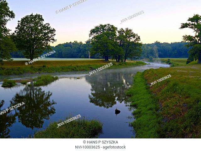 The Neisse River in Muskau Park, Bad Muskau, Upper Lusatia, Saxony, Germany