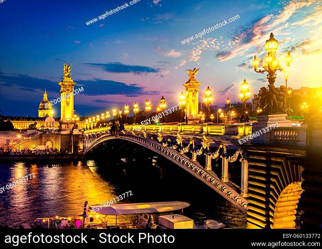 Alexander III bridge in Paris at sunset