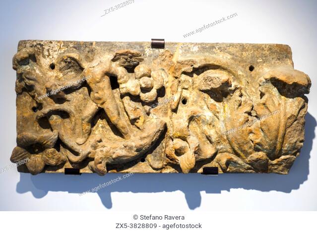 Floral frieze with gods and cupids. mid 2nd - early 1st century BC. Terracotta. Pompeii archaeological site, Italy