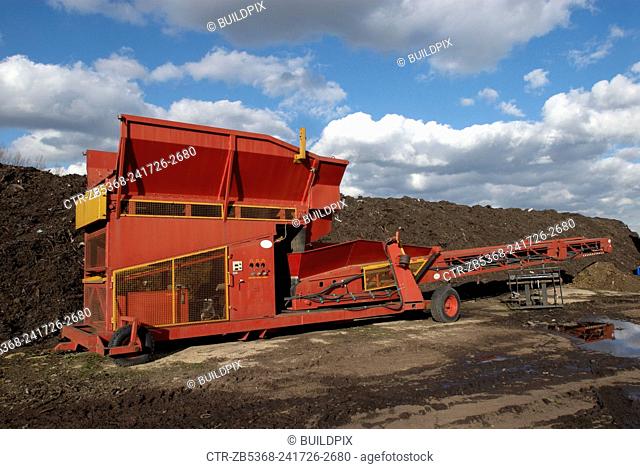 Shredding machine with conveyor belt, Cambridgeshire, Peterborough, UK