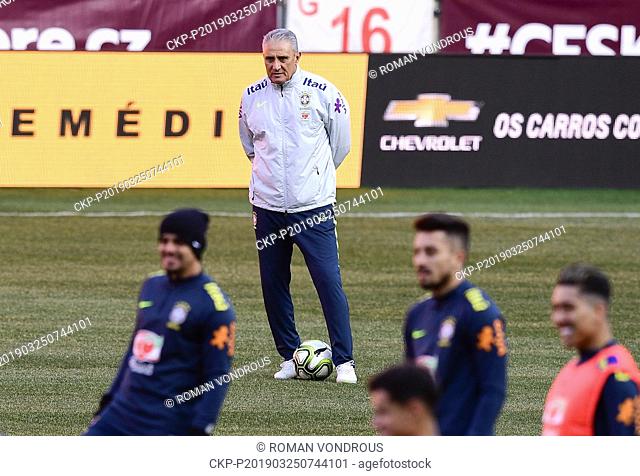 Tite, Head Coach of Brazilian national soccer team, attends a training session in Prague, Czech Republic, on March 25, 2019