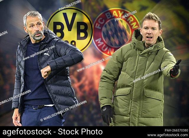 PHOTOMONTAGE: Preview Borussia Dortmund-FC Bayern Munich on December 4th, 2021. Marco ROSE (coach Borussia Dortmund) meets coach Julian NAGELSMANN (FC Bayern...