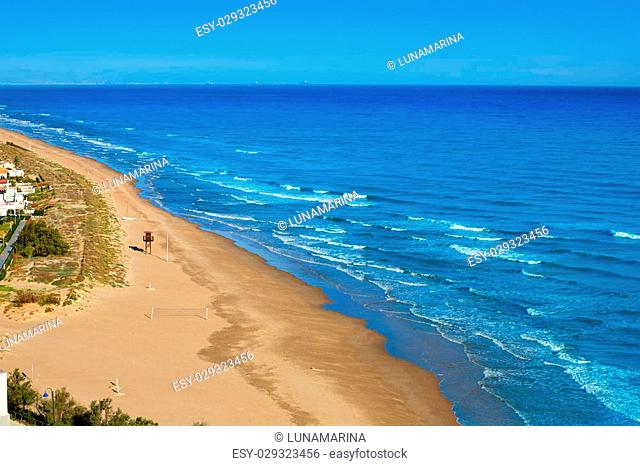 Cullera Dosel beach aerial Mediterranean sea in Valencia of Spain
