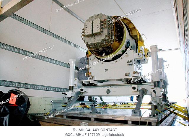 The attitude control motor arrives at the U.S. Army's White Sands Missile Range in New Mexico for integration into the Pad Abort-1 (PA-1) flight test launch...