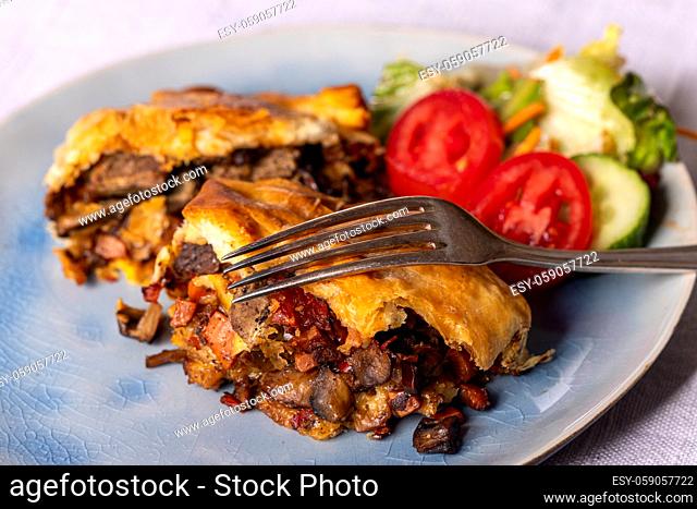 steak in puff pastry on a plate