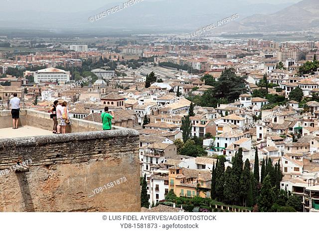 Panoramic view of the Albaicin quarter from the Alhambra, Granada, Andalusia, Spain