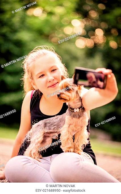 Selfie child and dog
