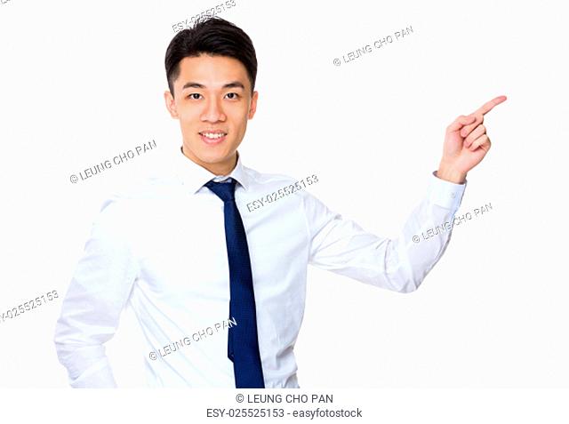 Asian businessman with finger point up