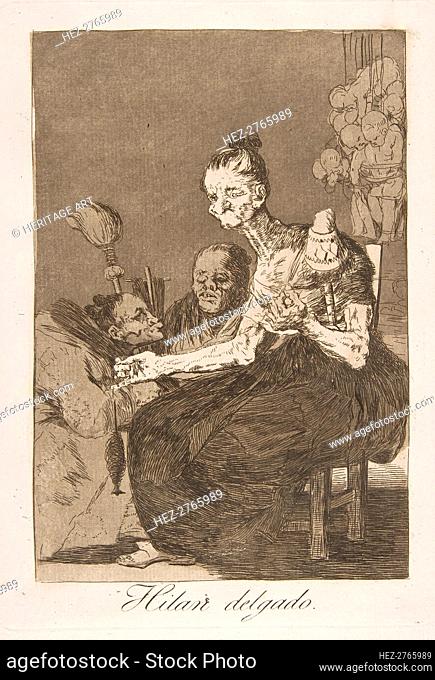 Plate 44 from 'Los Caprichos': They spin finely (Hilan delgado.), 1799. Creator: Francisco Goya