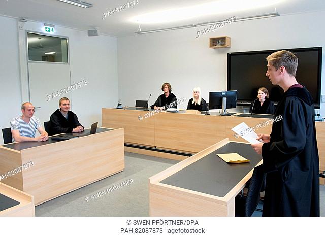 Students replicate a trial in the new court laboratory at the university of Goettingen in Goettingen, Germany, 12 July 2016
