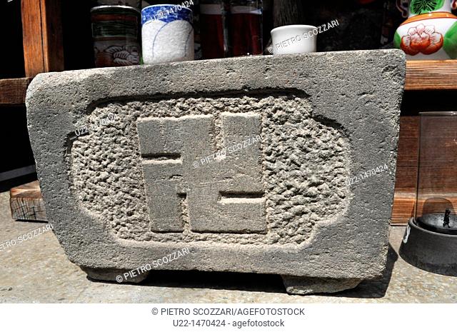 Kyoto (Japan): votive stone with religious symbol