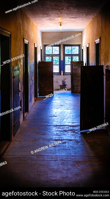 Inside a cell block at the Natzweiler-Struthof German concentration camp located in the Vosges Mountains close to the Alsatian village of Natzwiller