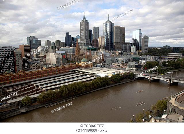 Cityscape of Melbourne with Flinders Street Station and the Yarra River