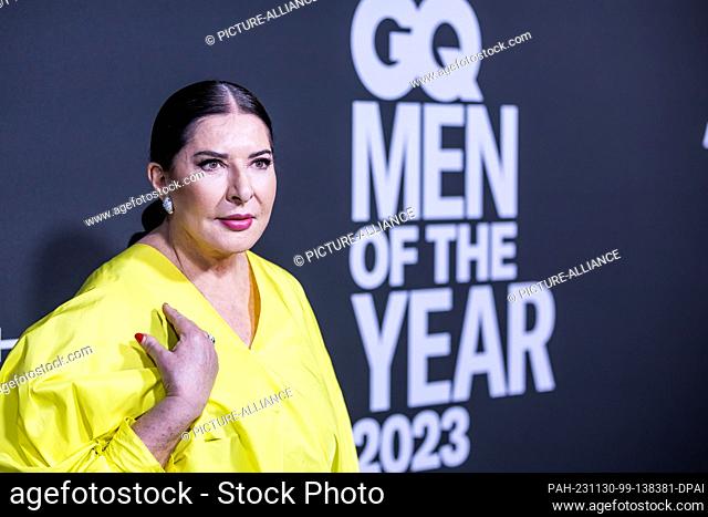 30 November 2023, Berlin: Marina Abramovic, performance artist and winner of the ""Men of the Year Award"", comes to The Tunnel for the 25th ""GQ Men of the...